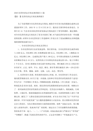 2020民营经济运行状况调查报告3篇 