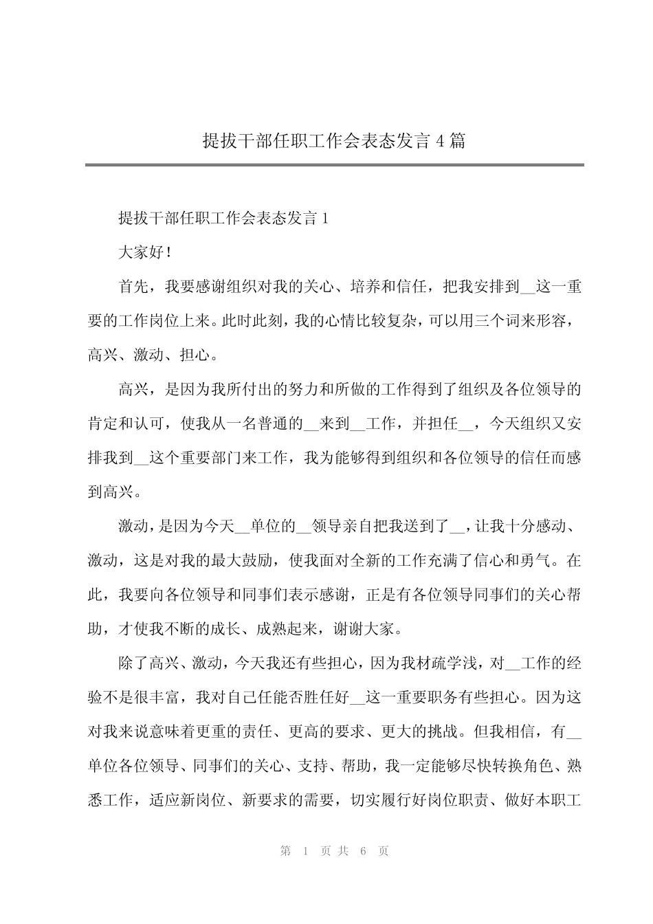 2024年提拔干部任职工作会表态发言4_第1页