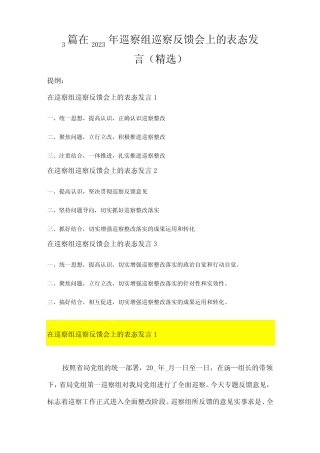 3篇在2023年巡察组巡察反馈会上的表态发言(精选) 
