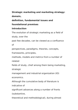 战略营销和市场营销策略领域、定义、基本问题和根本前提