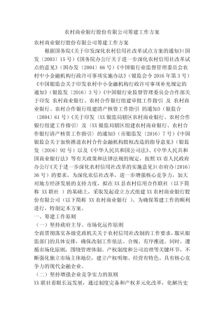 农村商业银行股份有限公司筹建工作方案(精简篇)