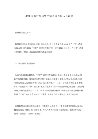 2021年农村集体资产清查自查报告五篇篇