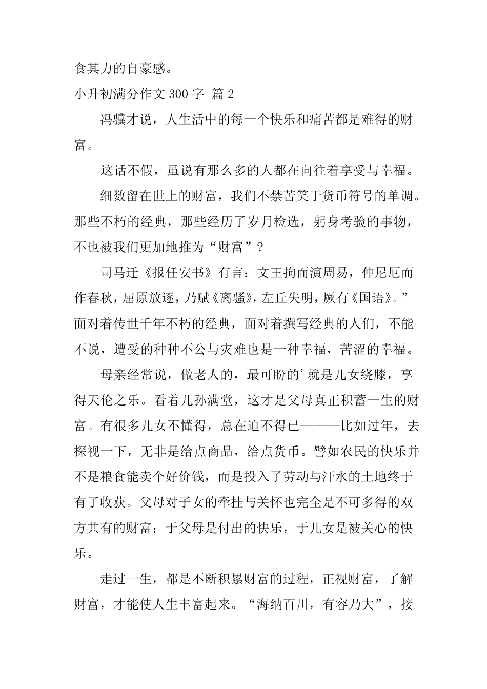 2024年实用的小升初满分作文300字锦集7 _第2页