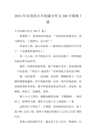 2024年实用的小升初满分作文300字锦集7 