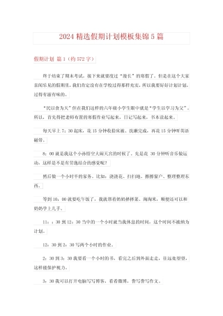 2024精选假期计划模板集锦5篇 