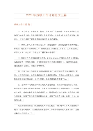 2023年残联工作计划范文五篇