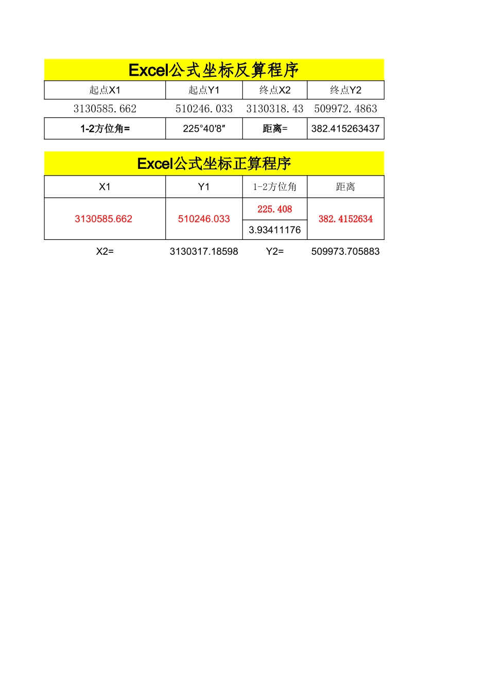 Excel公式坐标正反算程序_第1页