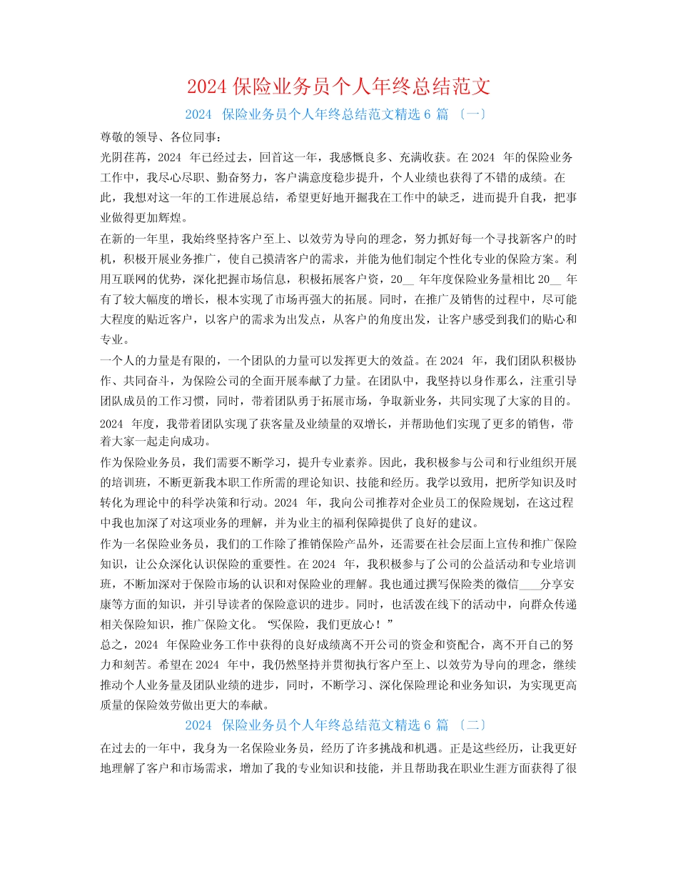 2024保险业务员个人年终总结范文6篇 _第1页