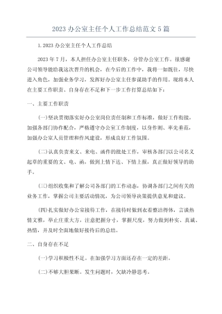 2023办公室主任个人工作总结范文5篇