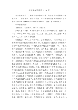领导新年致辞范文10篇