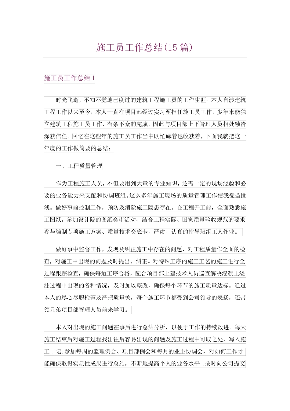 2024年施工员工作总结(15) _第1页