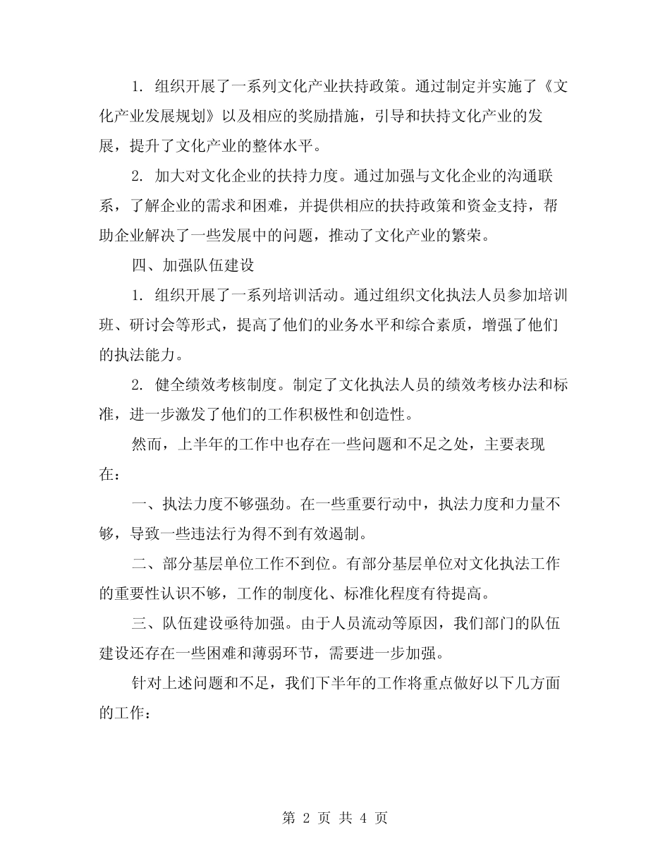 2024年文化执法上半年工作总结范本(2) _第2页