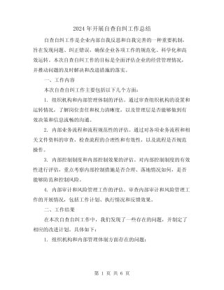 2024年开展自查自纠工作总结(二)