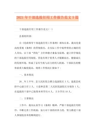 2021年干部选拔任用工作报告范文5篇 