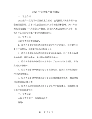 2024年安全生产督查总结(2篇)