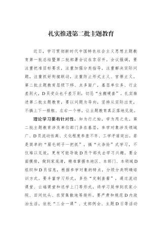 扎实推进第二批主题教育
