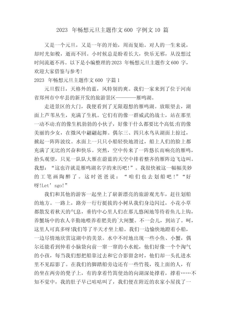 2023年畅想元旦主题作文600字例文10篇 _第1页