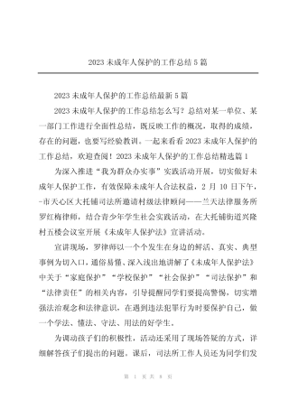 2023未成年人保护的工作总结5篇 