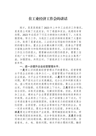 在工业经济工作会的讲话