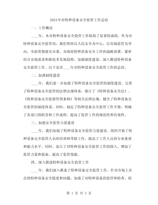 2024年市特种设备安全监管工作总结(2) 