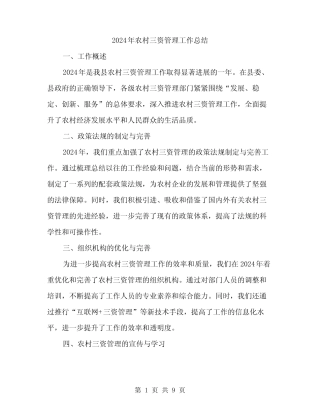 2024年农村三资管理工作总结(3)
