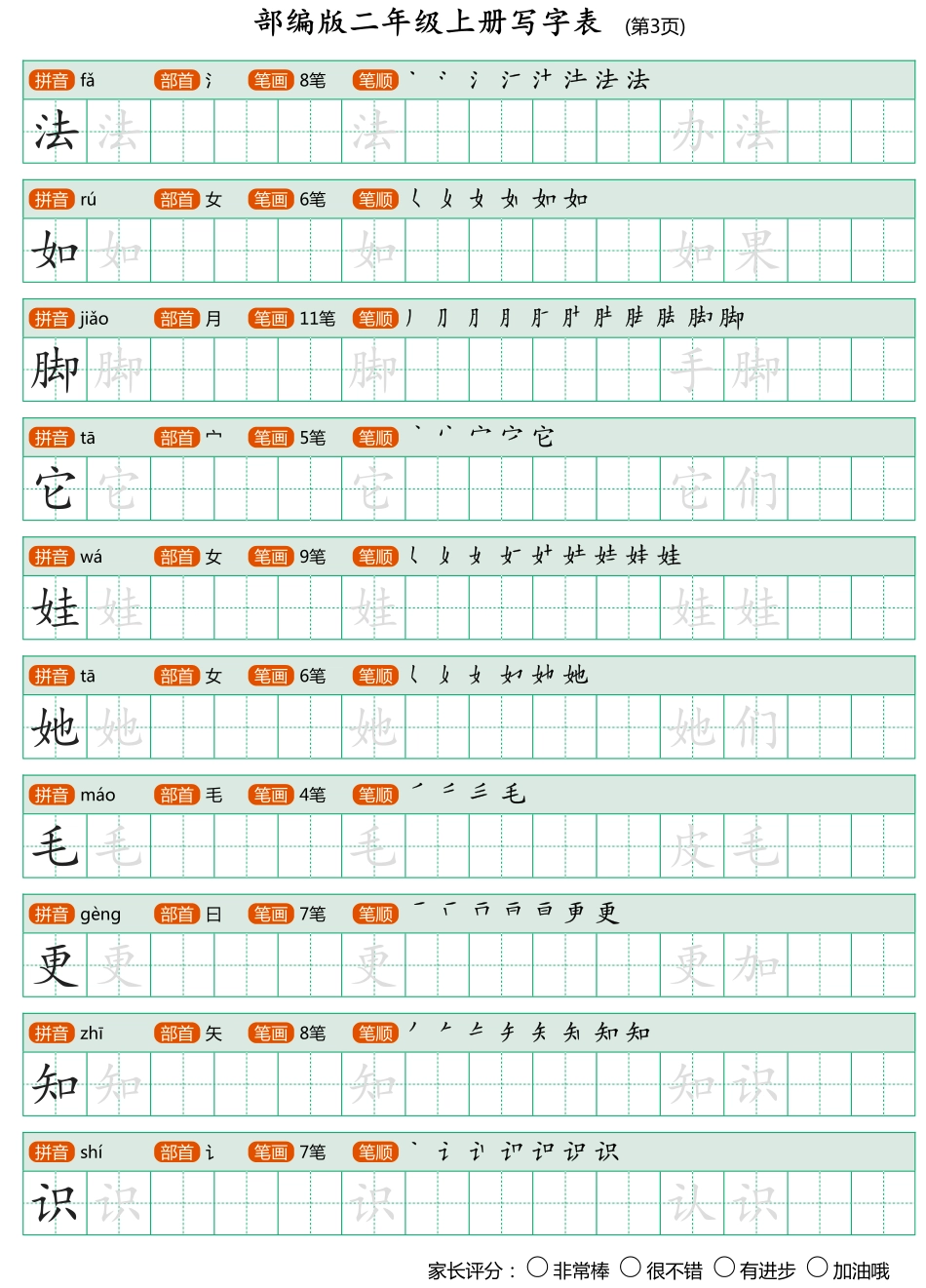 部编版二年级上册写字表_第3页