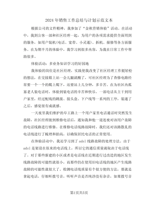 2024年销售工作总结与计划示范文本(2篇) 