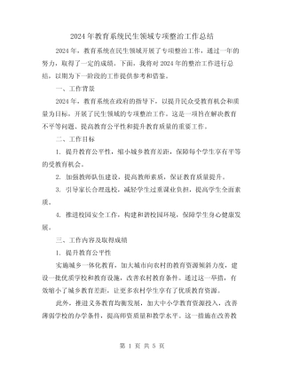 2024年教育系统民生领域专项整治工作总结(2) 