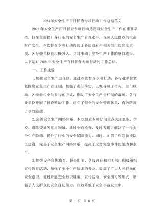 2024年安全生产百日督查专项行动工作总结范文(二篇)