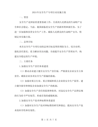 2024年安全生产专项行动实施方案(2篇) 