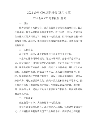 2024公司CEO述职报告(真题4篇)