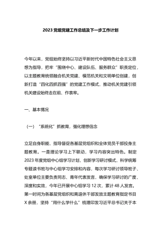 2023党组党建工作总结及下一步工作计划