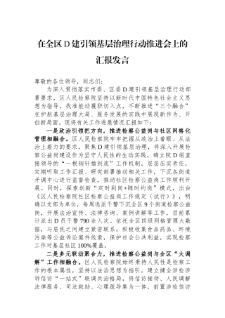 在全区党建引领基层治理行动推进会上的汇报发言
