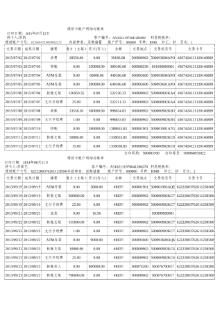 建设银行个人流水模板