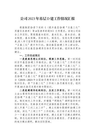 公司2023年基层党建工作情况汇报