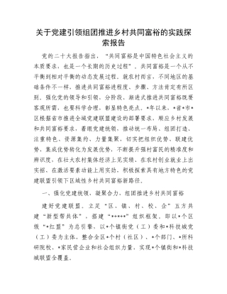 关于党建引领组团推进乡村共同富裕的实践探索报告