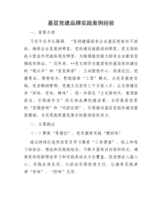 基层党建品牌实践案例经验