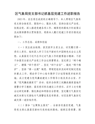 区气象局党支部书记抓基层党建工作述职报告