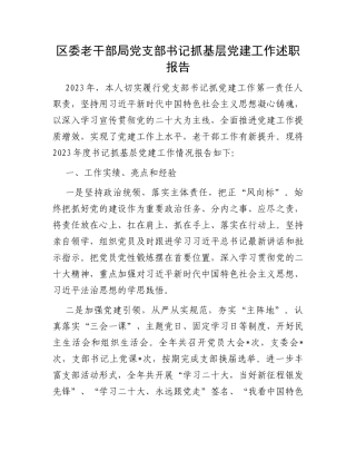 区委老干部局党支部书记抓基层党建工作述职报告