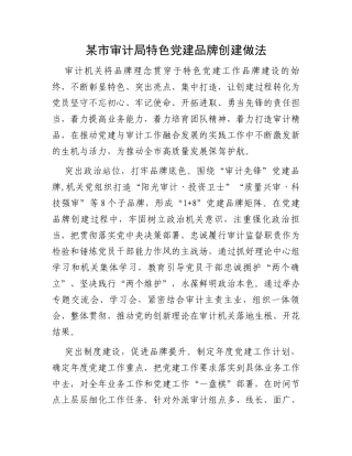 某市审计局特色党建品牌创建做法