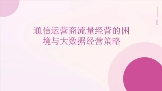 通信运营商流量经营的困境与大数据经营策略