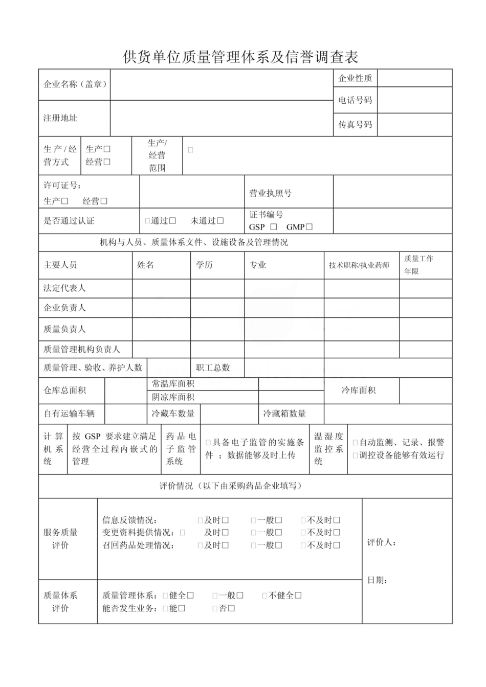药品质量管理体系调查表_第1页