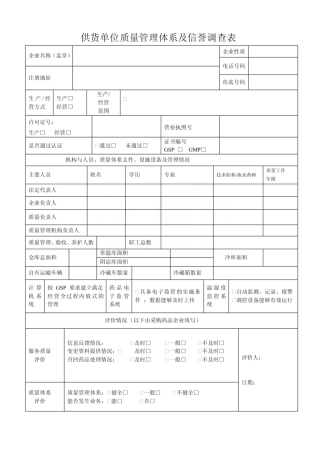 药品质量管理体系调查表