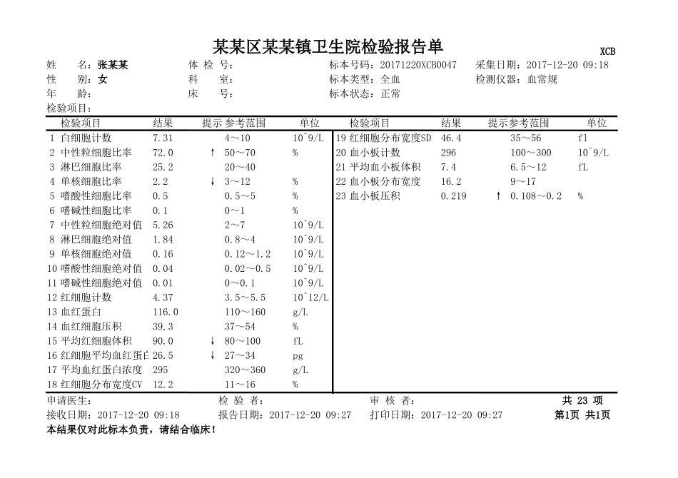 医院化验单模板-血常规_第1页
