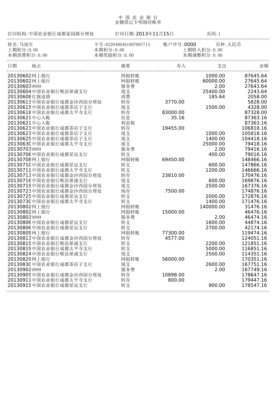 银行流水模板_第1页