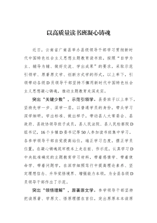 以高质量读书班凝心铸魂