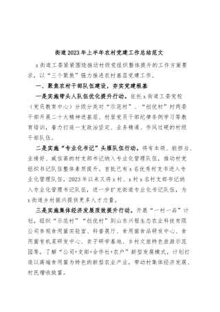 2023年上半年农村党建工作总结汇报报告