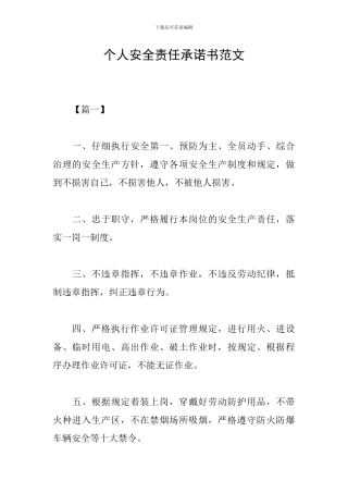 个人安全责任承诺书范文