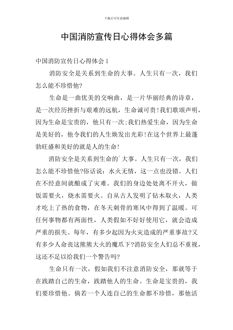 中国消防宣传日心得体会多篇_第1页