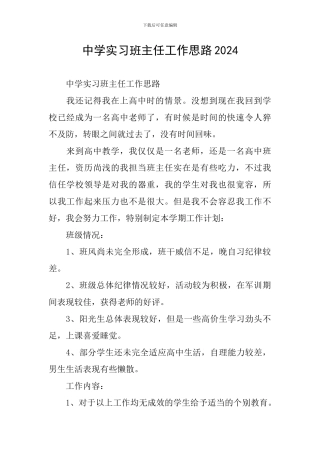 中学实习班主任工作思路2024